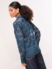 Lipsy Teal Floral Burnout Button Through Shirt - Image 3 of 4