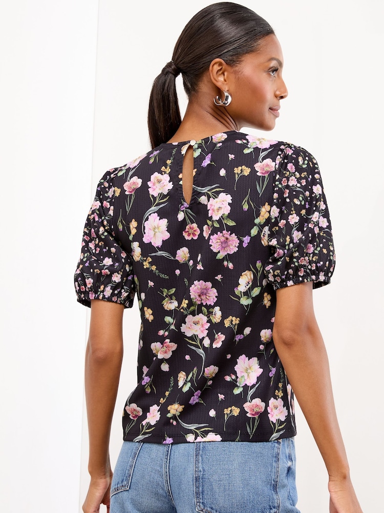 Lipsy Black Trim Insert Printed Short Sleeve Top - Image 4 of 4 Lipsy Black Trim Insert Printed Short Sleeve Top - Image 4 of 4