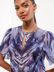 Lipsy Blue Flutter Sleeve Keyhole T-Shirt - Image 3 of 4