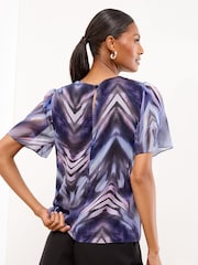 Lipsy Blue Flutter Sleeve Keyhole T-Shirt - Image 4 of 4