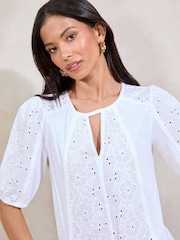 Lipsy White Broderie Puff Sleeve Top - Image 2 of 4