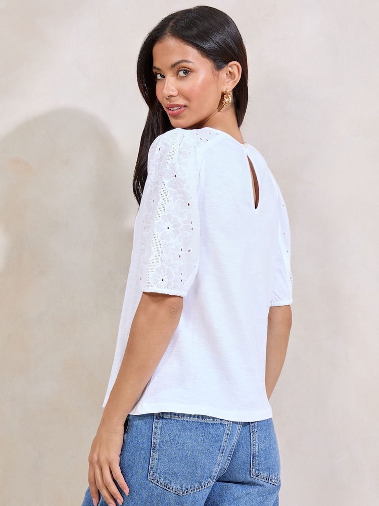 Lipsy White Broderie Puff Sleeve Top - Image 4 of 4