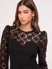 Lipsy Black 3D Fabric Puff Sleeve Top - Image 1 of 4