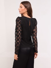 Lipsy Black 3D Fabric Puff Sleeve Top - Image 4 of 4