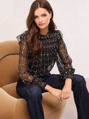 Lipsy Black Lurex Smock Top - Image 1 of 4