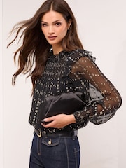 Lipsy Black Lurex Smock Top - Image 2 of 4