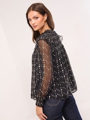 Lipsy Black Lurex Smock Top - Image 4 of 4
