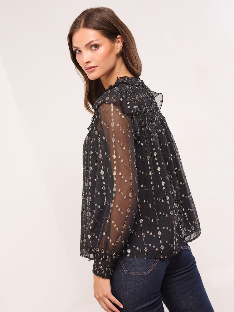 Lipsy Black Lurex Smock Top - Image 4 of 4