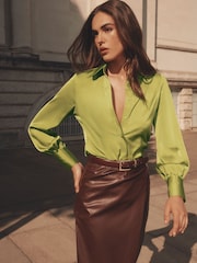 Lipsy Green Satin Godet Detail Shirt - Image 2 of 5