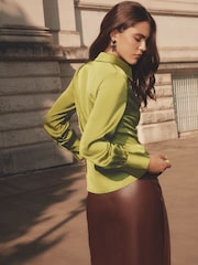 Lipsy Green Satin Godet Detail Shirt - Image 4 of 5