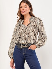 Lipsy Snake Print Burnout Long Sleeve Blouse - Image 1 of 4