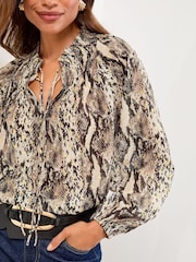 Lipsy Snake Print Burnout Long Sleeve Blouse - Image 3 of 4