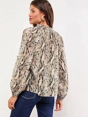 Lipsy Snake Print Burnout Long Sleeve Blouse - Image 4 of 4