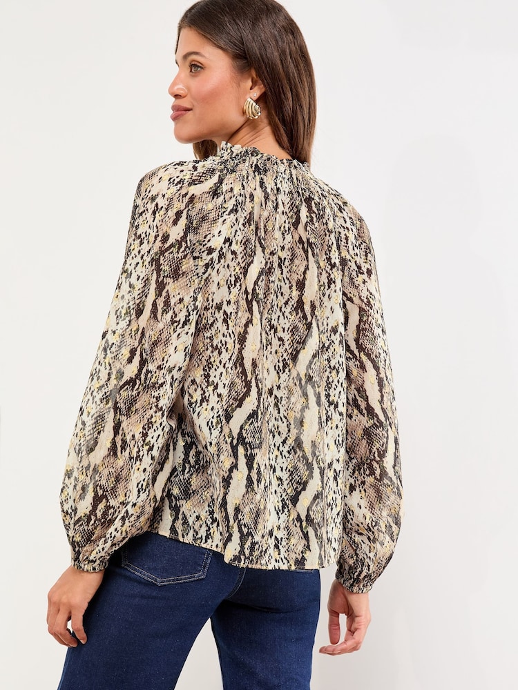 Lipsy Snake Print Burnout Long Sleeve Blouse - Image 4 of 4