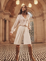 Lipsy Champagne Floral Burnout Button Through Pie Crust Blouse - Image 3 of 4