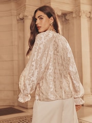 Lipsy Champagne Floral Burnout Button Through Pie Crust Blouse - Image 4 of 4