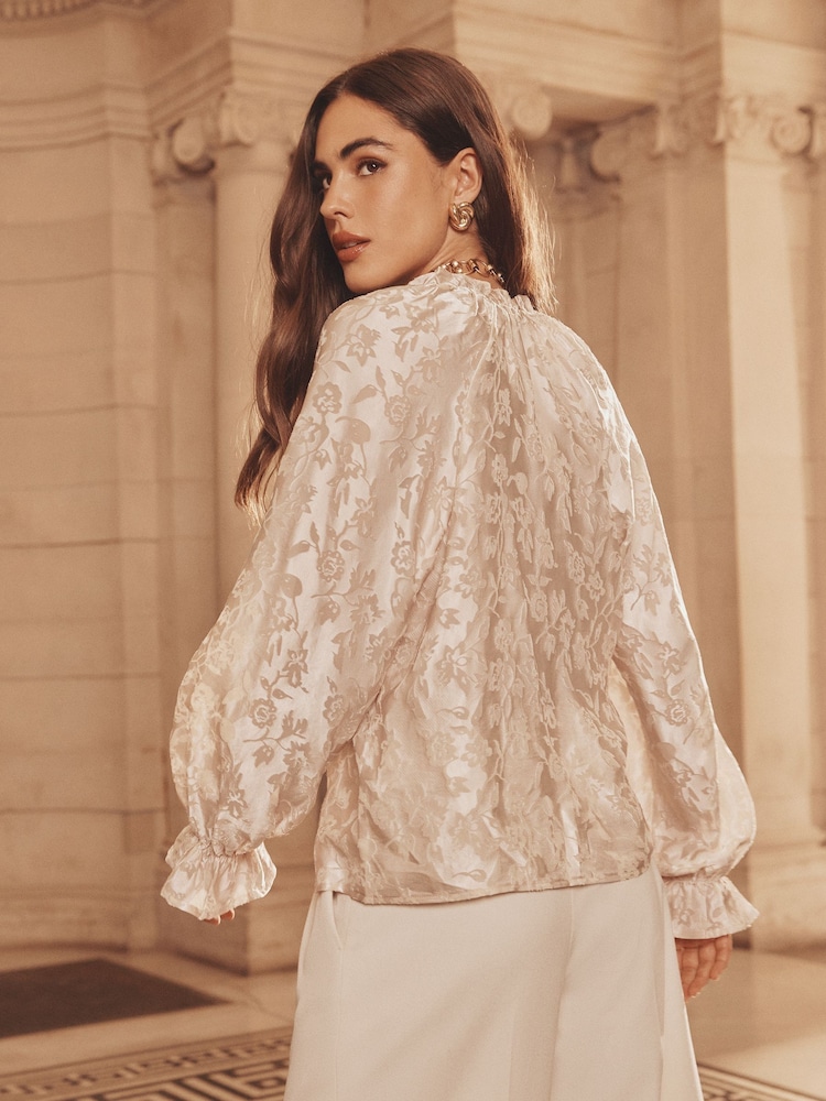 Lipsy Champagne Floral Burnout Button Through Pie Crust Blouse - Image 4 of 4