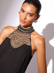 Lipsy Black Gold Sequin Halter Neck Top - Image 2 of 4