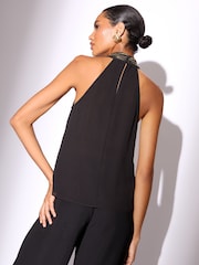 Lipsy Black Gold Sequin Halter Neck Top - Image 4 of 4