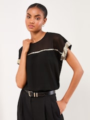 Lipsy Black Mesh Gold Sequin Crew Neck T-Shirt - Image 3 of 4