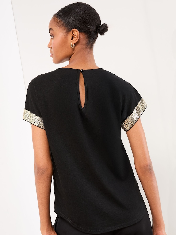Lipsy Black Mesh Gold Sequin Crew Neck T-Shirt - Image 4 of 4