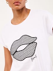 Lipsy White Bisou Lips Crew Neck T-Shirt - Image 1 of 4