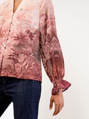 Lipsy Pink Scenic Print Button Through Pie Crust Blouse - Image 2 of 4