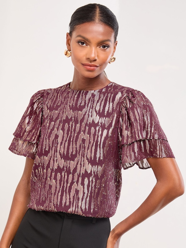 Lipsy Purple Gold Ruffle Short Sleeve T-Shirt - Image 2 of 4