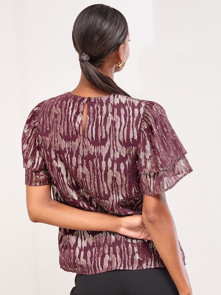 Lipsy Purple Gold Ruffle Short Sleeve T-Shirt - Image 4 of 4