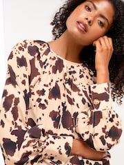 Lipsy Cow Print Blouson Sleeve Blouse - Image 2 of 4