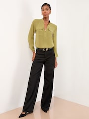 Lipsy Green Zip Front Utility Pocket Blouse - Image 3 of 5