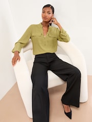 Lipsy Green Zip Front Utility Pocket Blouse - Image 5 of 5
