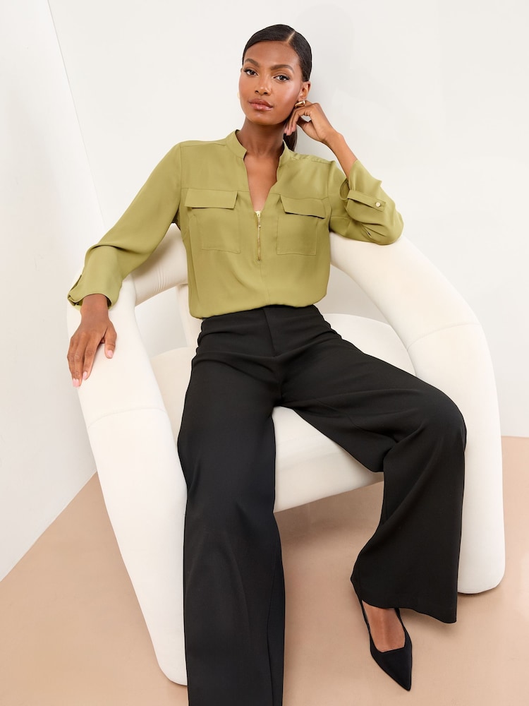 Lipsy Green Zip Front Utility Pocket Blouse - Image 5 of 5 Lipsy Green Zip Front Utility Pocket Blouse - Image 5 of 5