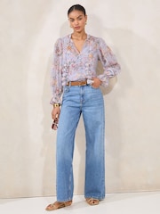 Lipsy Green Long Sleeve Blouse With 3D Floral Print Ties - Image 3 of 4