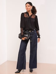 Lipsy Black Lace Detail Grandad Shirt - Image 2 of 4