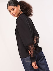 Lipsy Black Lace Detail Grandad Shirt - Image 3 of 4