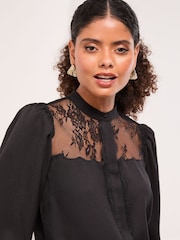 Lipsy Black Lace Detail Grandad Shirt - Image 4 of 4