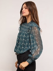 Lipsy Green Lurex Smock Top - Image 2 of 4