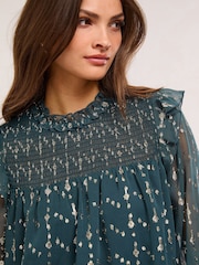 Lipsy Green Lurex Smock Top - Image 3 of 4