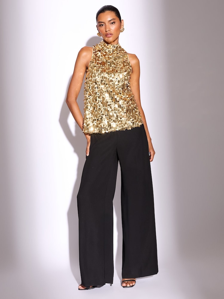 Lipsy Gold Sequin High Neck Shell Top - Image 2 of 4