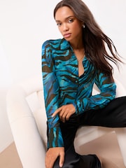 Lipsy Blue Zebra Chiffon Printed Shirt - Image 1 of 4
