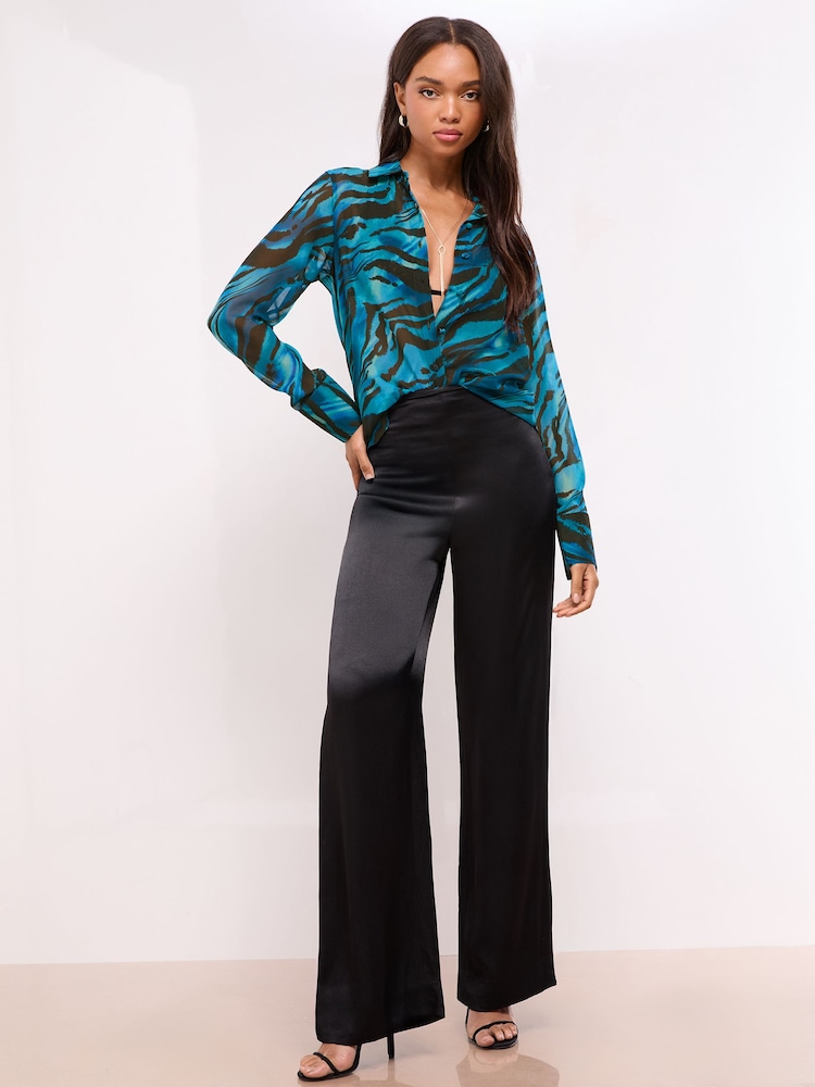 Lipsy Blue Zebra Chiffon Printed Shirt - Image 2 of 4 Lipsy Blue Zebra Chiffon Printed Shirt - Image 2 of 4
