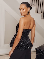 Lipsy Black Animal Velvet Peplum Bandeau Top - Image 4 of 4