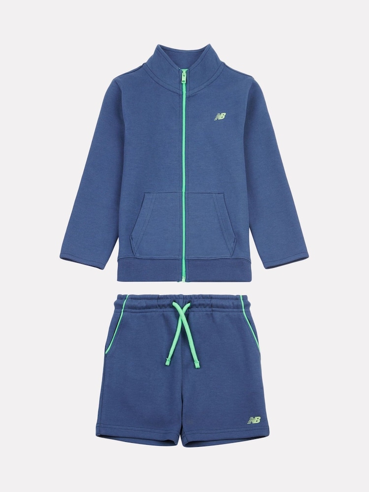 New Balance Blue Kids Zip 100% Cotton T-Shirt & Shorts Set - Image 1 of 5