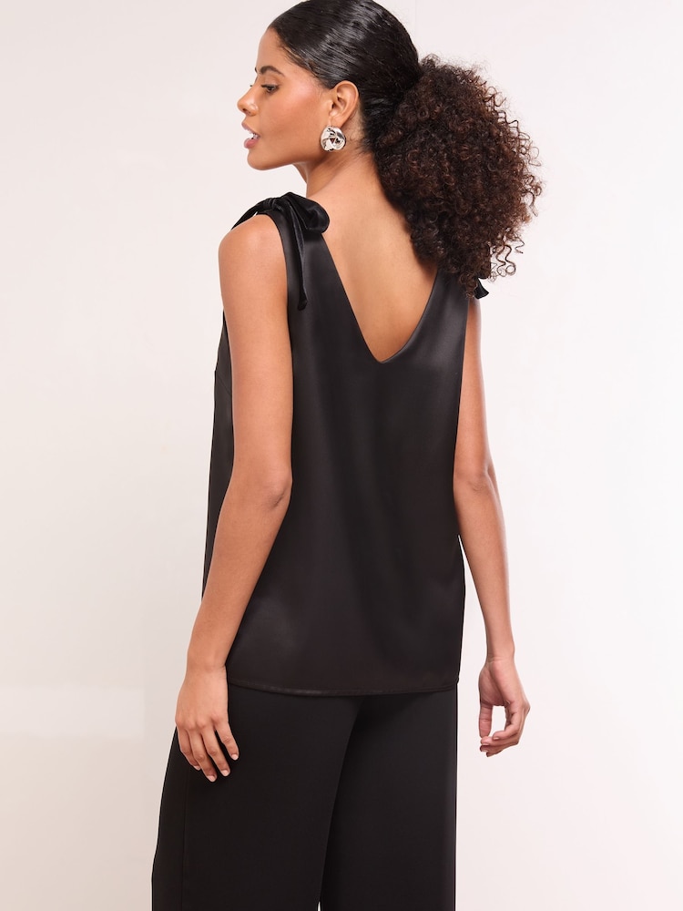 Lipsy Black Velvet Bow Satin Vest - Image 5 of 5