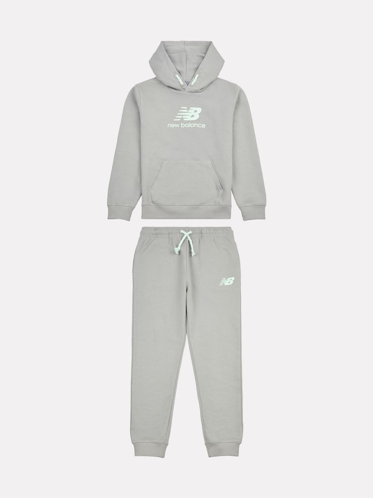 New Balance Grey Kids French Terry Logo Hoodie Jog Set - Image 6 of 10