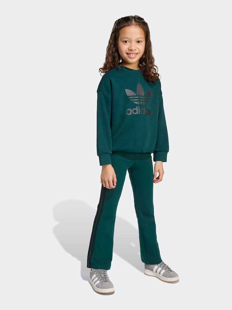adidas Originals Green Loose Little Kids Sweatshirt and Flared Leggings Set - Image 1 of 10 adidas Originals Green Loose Little Kids Sweatshirt and Flared Leggings Set - Image 1 of 10