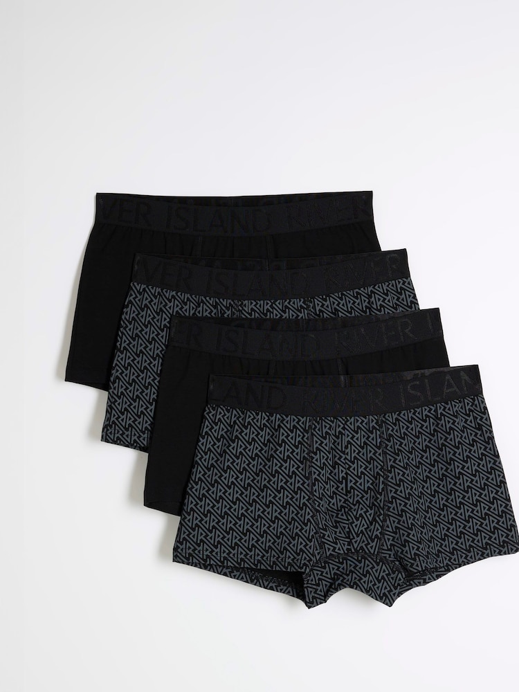 River Island Black Monogram Trunks 4 Pack - Image 1 of 5