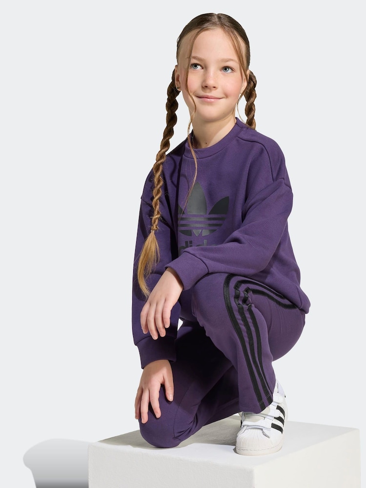 adidas Originals Purple Loose Little Kids Sweatshirt and Flared Leggings Set - Image 5 of 5 adidas Originals Purple Loose Little Kids Sweatshirt and Flared Leggings Set - Image 5 of 5