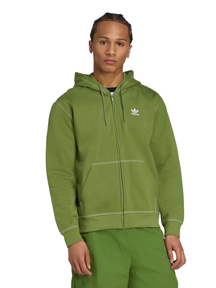 adidas Originals Green Essentials Fleece Zip Hoodie - Image 1 of 6 adidas Originals Green Essentials Fleece Zip Hoodie - Image 1 of 6